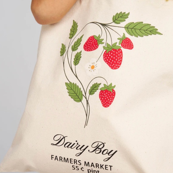 New Dairy Boy Strawberry Farmers Market Tote Cottagecore Farmcore Coastal Bag - Picture 4 of 8